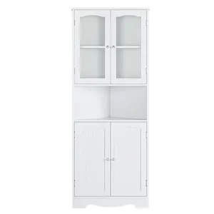 Tall Hutch Corner Storage Cabinet with 4 Doors and Adjustable Shelves for Living Room Kitchen Bathroom