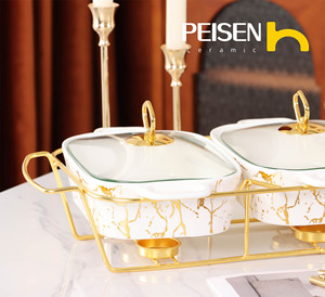 Керамическая прямоугольная мраморная форма для выпечки с двумя ушками, 3 шт., набор для выпечки с подогревом, Сухая сковорода для домашней столовой - Product Image 6