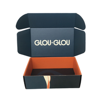 Boîte d'expédition en carton ondulé bicolore marine-orange, personnalisée, écologique et recyclable, avec impression de logo intérieur pour marques de vêtements, chaussettes et fourrures