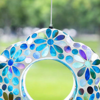 Mangeoire à oiseaux en mosaïque de style européen colorée, lanterne suspendue créative en verre pour patios, jardins et alimentation des oiseaux en extérieur