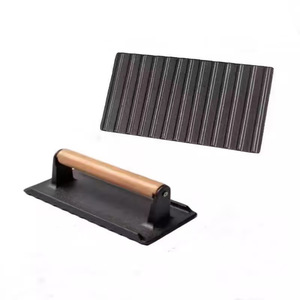 Cast Iron Meat Press Plate With Wooden Handle For Grilling Steaks Outdoor Use - Product Image 2