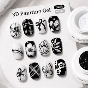 BORN PRETTY 5ml Gel de Peinture 3D Noir et Blanc Sans Résidu, Gel de Modelage à Haute Plasticité pour Poudre à Ongles, Fabrication OEM - Product Image 1