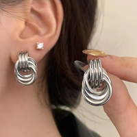 Boucles d'oreilles hypoallergéniques bicolores en or pour femmes, créoles minimalistes en acier inoxydable, étanches et tendance