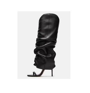 <span class=keywords><strong>Stivali</strong></span> da <span class=keywords><strong>donna</strong></span> western tinta unita slip-on alti fino <span class=keywords><strong>al</strong></span> <span class=keywords><strong>ginocchio</strong></span> con punta aperta, tomaia plissettata, tacco alto e taglio a V con fascia singola - Product Image 6