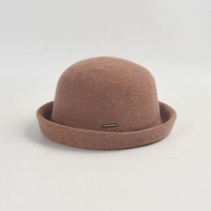 หมวกบัคเก็ตไหมพรมญี่ปุ่นทรงโบว์เลอร์สำหรับผู้หญิง สีพื้นเรียบง่าย สไตล์เรโทร อุ่นสบาย ขอบม้วน สำหรับฤดูใบไม้ร่วงและฤดูหนาว - Product Image 5