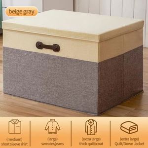 60L Foldable Cotton Linen Storage <b>Bins</b> with Lids Fabric Stackable Storage Organizer Box for Organizing Bedroom Closet - Product Image 5