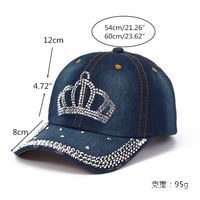 Gorra de Béisbol de Lujo Personalizada de Mezclilla y Algodón con Patrón de Letras y Pedrería, Cierre Ajustable con Hebilla Metálica