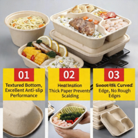 Barquettes alimentaires jetables en pulpe de canne à sucre sans BPA, micro-ondables, multi-compartiments avec couvercles, contenants biodégradables pour repas à emporter