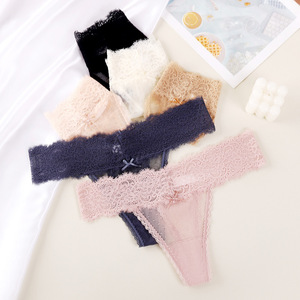Slip in <span class=keywords><strong>pizzo</strong></span> <span class=keywords><strong>rosa</strong></span> all'ingrosso da donna, in rete trasparente con fiocco decorativo, a vita bassa - Product Image 3