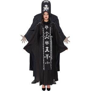 Disfraces <span class=keywords><strong>de</strong></span> bruja mago Grim Reaper hechicera Halloween mujeres hombres sacerdote vestido con capucha túnica capa manto Carnaval - Product Image 1