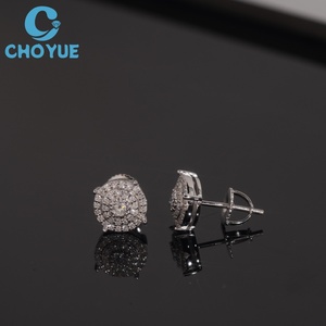 HPHT Lab Diamond <b>Stud</b> Earrings Round Brilliant Cut Solid 925 <b>Silver</b> Rhodium Plated Screw Back <b>Stud</b> Round Earrings Jewelry - Product Image 3