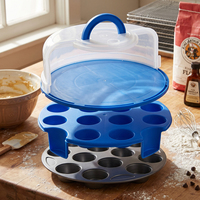 24 moules à muffins ronds pour cupcakes avec support de récipient à cupcakes en plastique et facile à ranger et à transporter