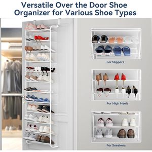 Over The Door <b>Shoe</b> Organizer 12 Tier White Metal Mesh Hanging <b>Shoe</b> Rack For <b>Shoes</b> Behind Doors - Product Image 4