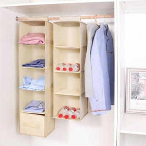 Étagère de rangement suspendue multi-niveaux avec crochets, en tissu non tissé imitation coton et lin, lavable, pour organiser les vêtements - Product Image 1