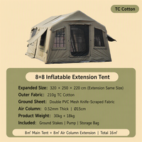 Tente de glamping en coton TC 8+8 gonflable, imperméable et coupe-vent, 16 m² avec zone extensible, pour famille en extérieur