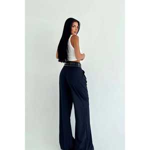 Pantalon décontracté taille haute bleu marine Lumia pour femme avec double ceinture, fermeture élastique, taille XL, respirant, coloré, formel - Product Image 1