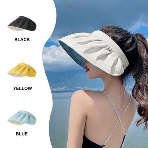 หมวกบังแดดปีกกว้างปรับได้สีทึบสำหรับผู้หญิงชายหาดฤดูร้อนสไตล์ Y2K หมวกป้องกันรังสียูวี - Product Image 2