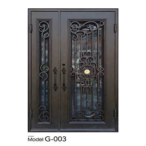 Puerta <span class=keywords><strong>de</strong></span> Hierro Forjado con Vidrio Mexicano, Diseño Simple y Moderno, Puerta Doble Exterior <span class=keywords><strong>para</strong></span> Jardín, Precio Principal <span class=keywords><strong>de</strong></span> Venta en EE. UU. - Product Image 1