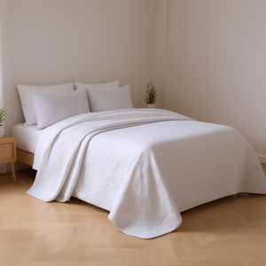 DB Full White Reversible <b>Bedspread</b> <b>Set</b> 3 Pcs Quilted Bedding Home Use All Season Solid Pattern - Product Image 2