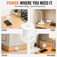 Stopkontak Listrik Bulat White One Outlet Power Hub, Soket Ekstensi Tersembunyi untuk Meja dan Kabinet
