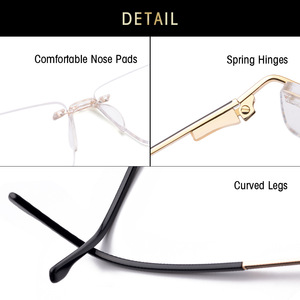 Montures de lunettes sans monture grises rectangulaires 5102 transparentes unisexe style professionnel verres plats - Product Image 3