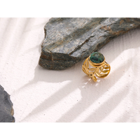 Bague ouverte JINYOU 472 en acier inoxydable plaqué or 18 carats, étanche, avec turquoise naturelle verte