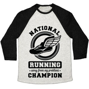 National Running Away From My Problems Champion T-shirt de baseball unisexe en tissu mélangé - Product Image 4