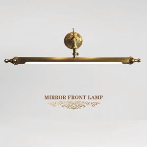 Faros delanteros de espejo de latón europeo, lámpara frontal de espejo LED para baño, lámparas de tocador para dormitorio, luces de pared largas de cobre para el hogar del Hotel - Product Image 4