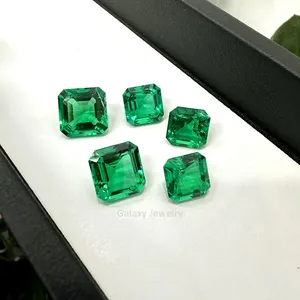 Lab Grown Emerald Diamond 8x8MM 2carats Lab Created Columbian Emerald GRC Certificate Stone Asscher Cut Emerald Loose Gemstone