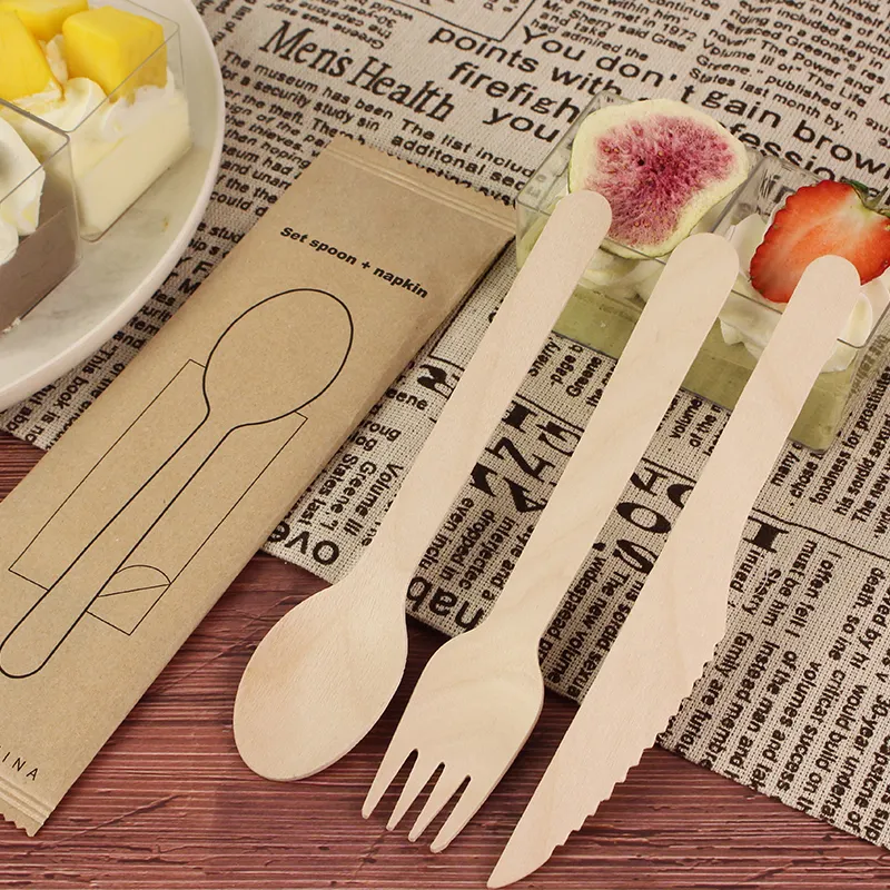 Legno biodegradabile per posate in legno usa e getta posate da cucina forchetta cucchiaio coltello posate per il partito