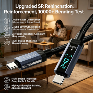Câble USB4 Type-C vers Type-C 240W PD Charge Rapide 40 Gbps 8K60Hz Affichage LED Tressé en Nylon pour Ordinateur Portable et Téléphone - Product Image 1
