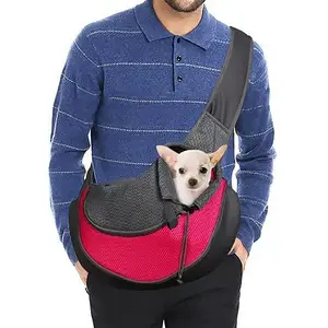 छोटे कुत्ते के लिए थोक पालतू स्लिंग कैरियर सांस लेने योग्य जाल यात्रा सुरक्षित स्लिंग बैग कैरियर