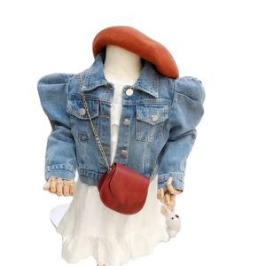 Veste en jean pour filles à manches bouffantes, manteau en jean pour enfants, vêtements pour enfants, vestes en jean courtes pour bébés de 1 à 7 ans - Product Image 1