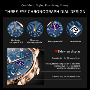 Montres chronographes lumineuses étanches à phases lunaires de marque commerciale personnalisée OEM 2893, montres de luxe pour hommes, montres à quartz pour hommes - Product Image 3