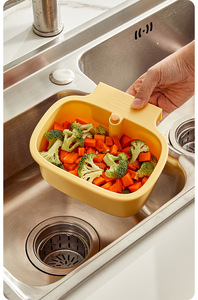 方形水槽安装式过滤器，带按钮排水，边夹式食物残渣收集器，一键式厨房垃圾篮，适用于台面 - Product Image 2