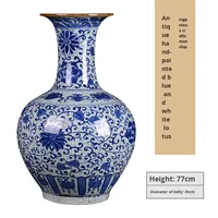 Grand vase en céramique de Jingdezhen, ornements en porcelaine bleue et blanche antique, style chinois, salon, sur pied, table