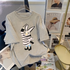 <span class=keywords><strong>T</strong></span>-<span class=keywords><strong>shirt</strong></span> en coton pour <span class=keywords><strong>femme</strong></span> 2026, imprimé tendance, col rond, manches courtes, 200 grammes, doux, ample et oversize - Product Image 4