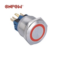 Nouveau type d'anneau LED RVB 22 mm anti-vandalisme, étanche, tricolore, interrupteur à bouton-poussoir en métal éclairé