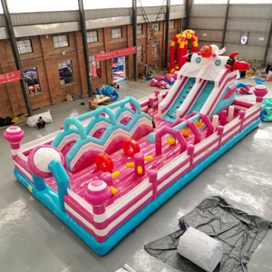 Parc de jeux gonflables géant sur le thème rose, château gonflable commercial avec toboggan et parcours d'obstacles pour fêtes et locations de parcs - Product Image 3