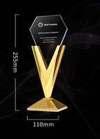 Trophée en métal doré en forme de V, design en verre cristal vierge, élégant, directement de l'usine – Médailles et Plaques
