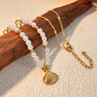 Collier pendentif en acier inoxydable avec fausses perles, chaîne perlée dorée 45-50cm, breloques coquillage, tortue, cœur, soleil