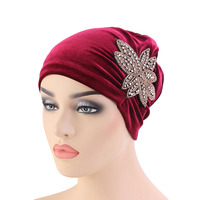 Turbante de veludo com flor frisado, jóias hijab moda