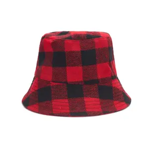 Commercio all'ingrosso classico Fashion Design di lusso in cotone caldo pieghevole Plaid Sun Fisherman Caps cappelli secchiello personalizzati per le donne