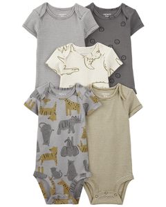 5-delige set baby rompertjes met korte mouwen, unisex, newborn, met cartoonprint, peuter outfit - Product Image 4
