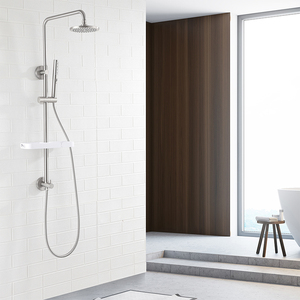 Ensemble de mitigeur de douche à installation facile Ensemble de robinet de douche rond en nickel brossé 304 SUS Système de douche à effet pluie de remplacement avec <span class=keywords><strong>support</strong></span> - Product Image 1