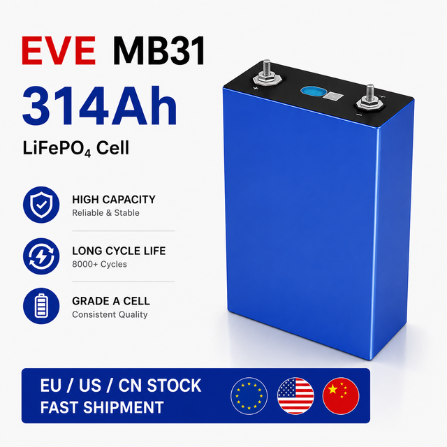 Docan EVE MB31 314Ah 3.2V Grade a LiFePO4 Prismatic Battery Cell 8000 Cycles EU US Stock for Solar ESS 51.2V DIY Battery Pack