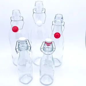 1000毫升32盎司透明白汁葡萄酒玻璃瓶，带卡扣夹陶瓷盖500毫升玻璃水瓶摇摆顶夹盖