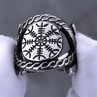 Bague de boussole viking nordique en acier inoxydable pour homme, motif Vegvisir, bijoux celtiques vintage