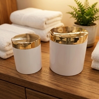 Bocaux de rangement en plastique blancs de luxe de 16 oz à large ouverture, vides, pour cosmétiques et poudres, avec couvercle à vis électroplaqué or