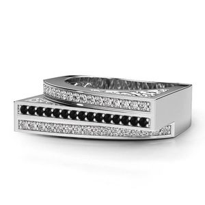 Anillo Unisex Moderno de Circonita Negra y Blanca con Micropavé, Joyería de Moda para Dedos - Product Image 6